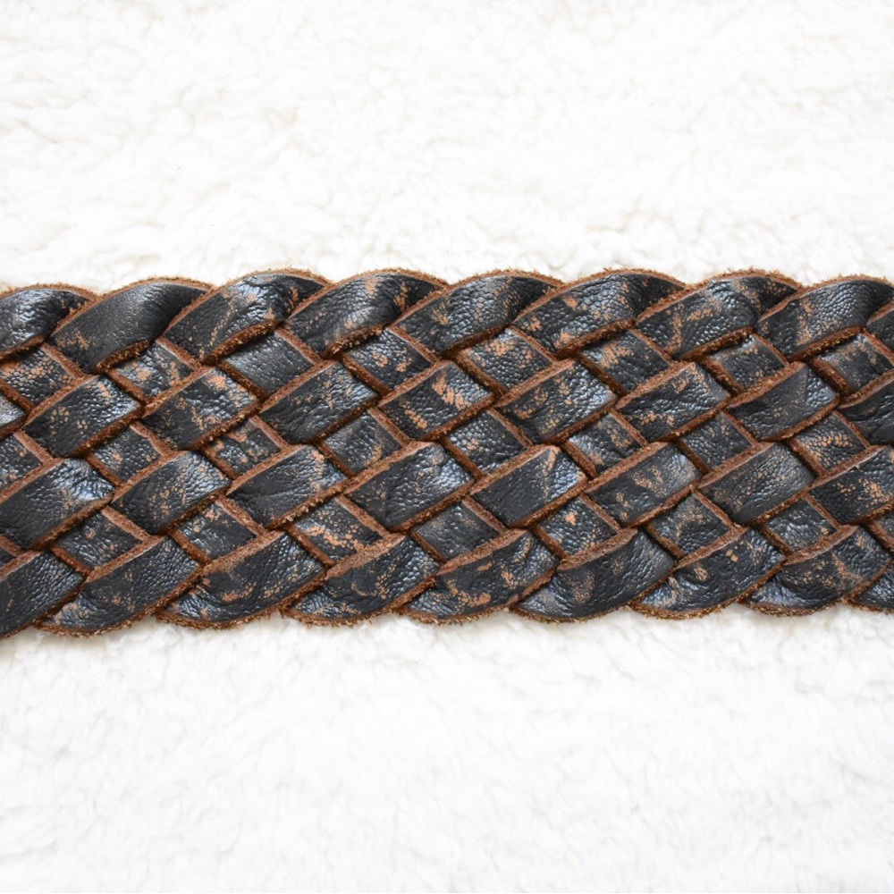 Arcangelo Blue Distressed Leather Braided Belt - Picture 10 of 12